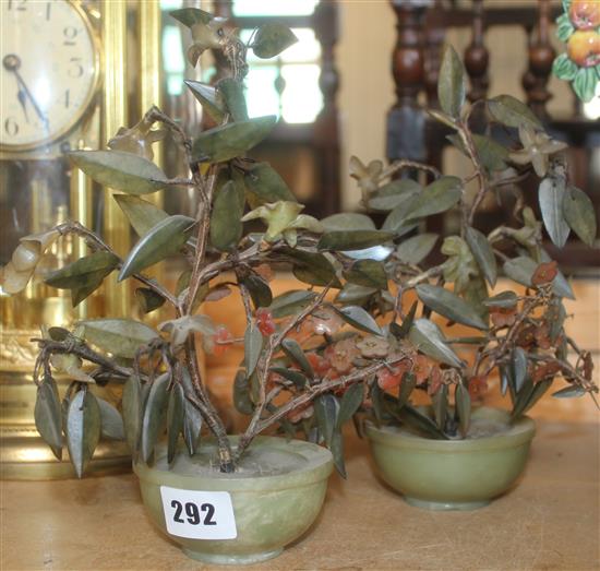 Pair Chinese hardstone shrubs in pots